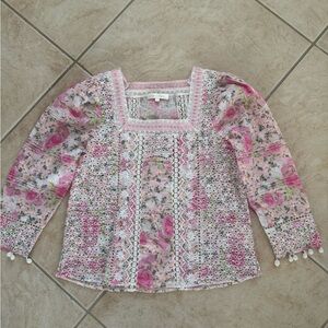 LoveShackFancy Pink and Cream Lace Top